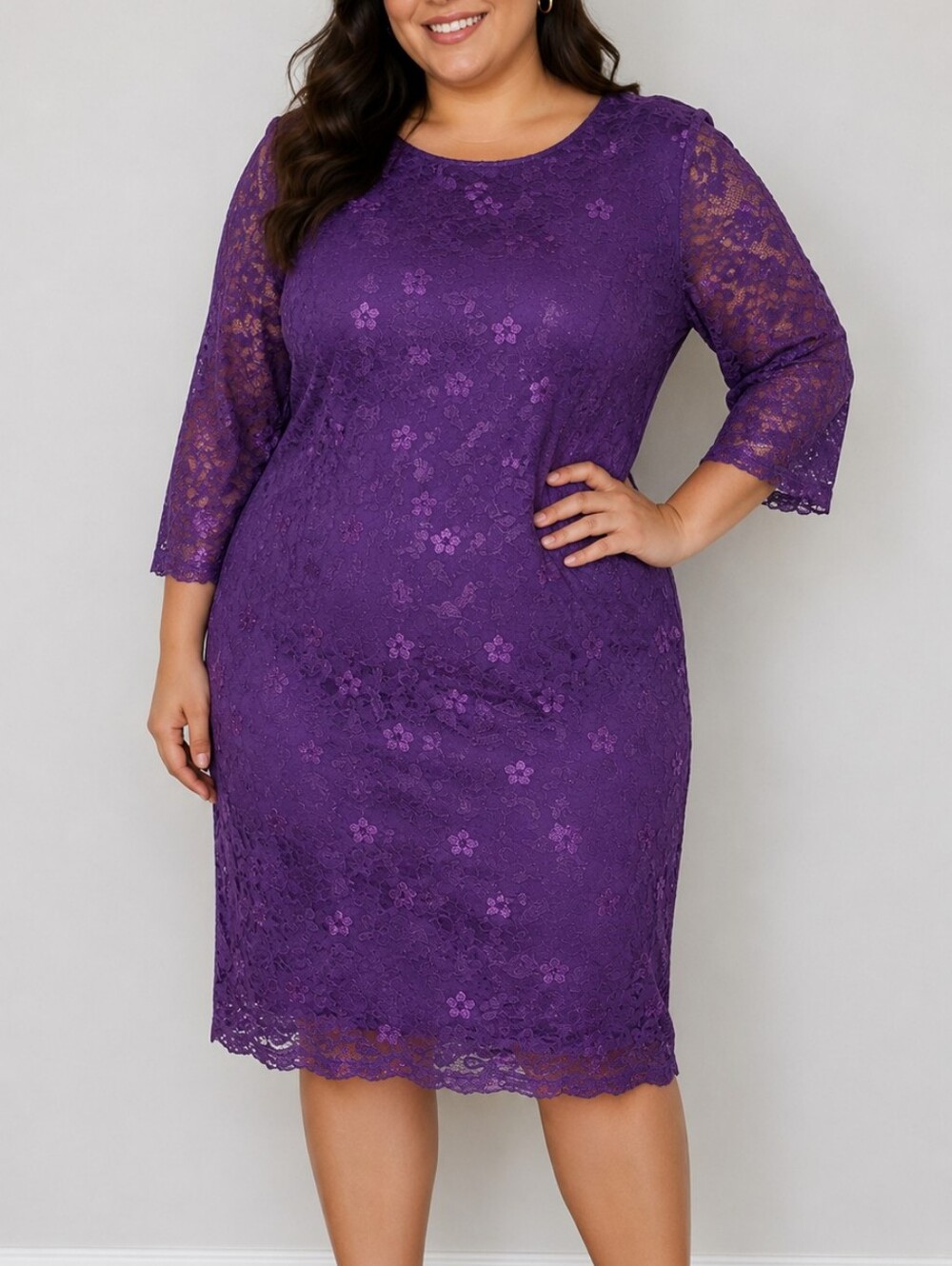 Plus Size Purple Lace Sheath Dress